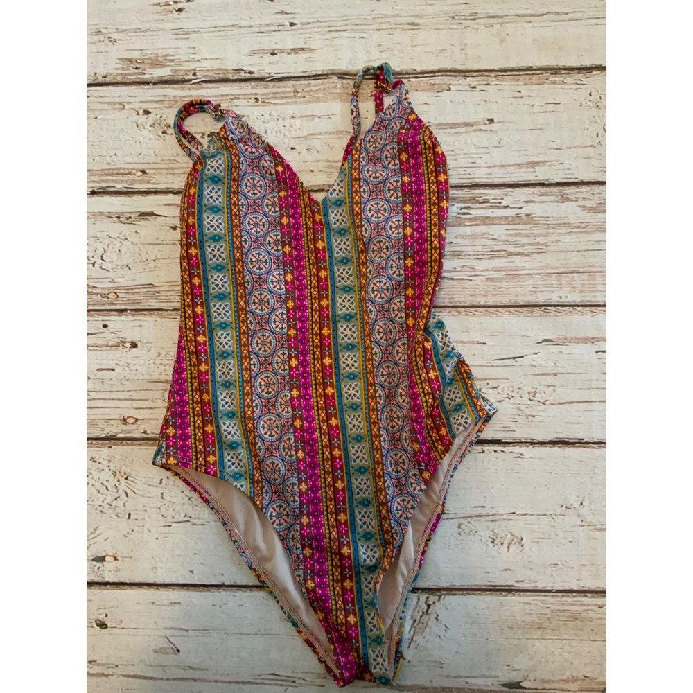 Xhilaration Womens‎ Small Boho Geometric Strappy Back One Piece Swimsuit Multi